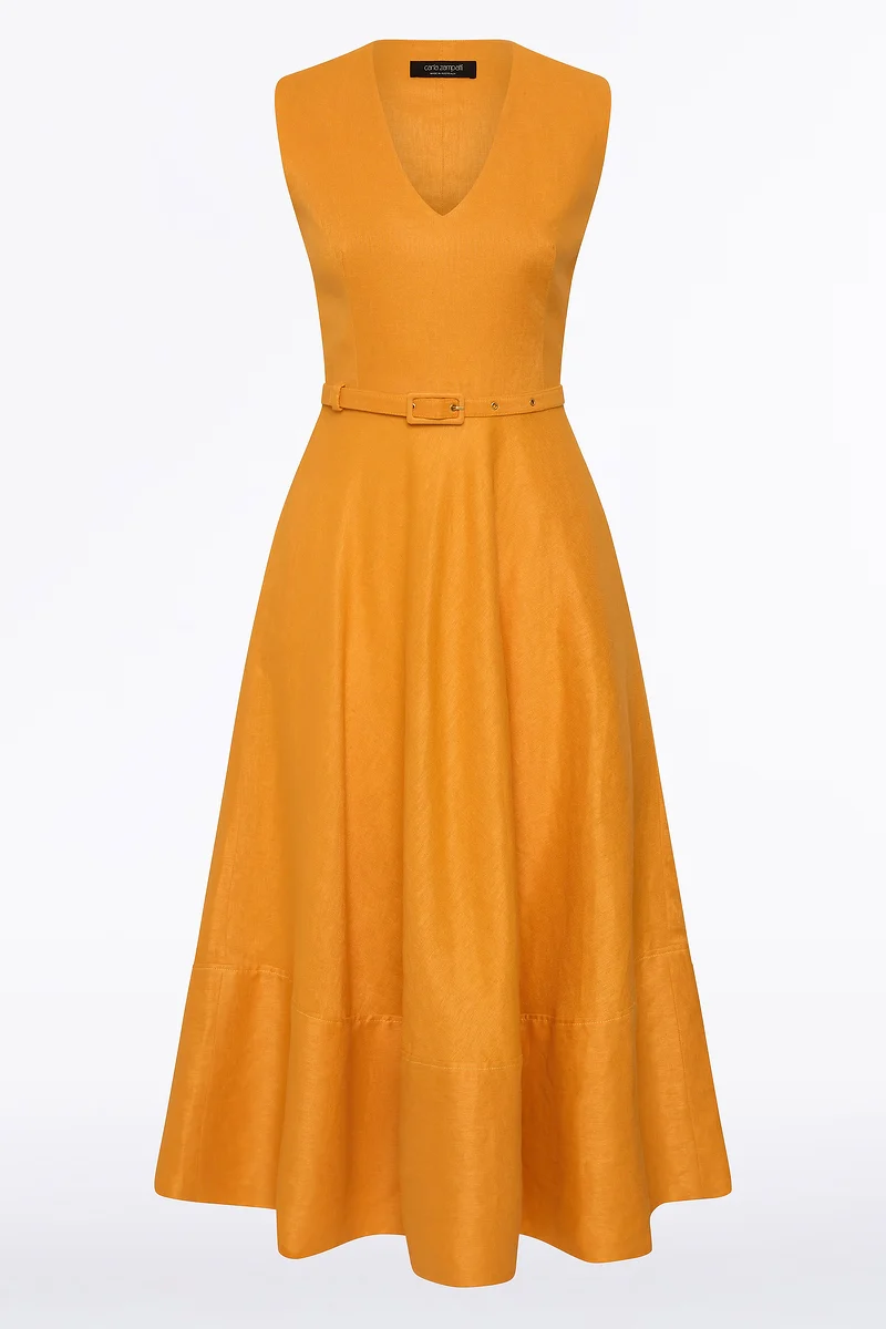 AMBER LINEN BELTED MIDI DRESS - Image 4