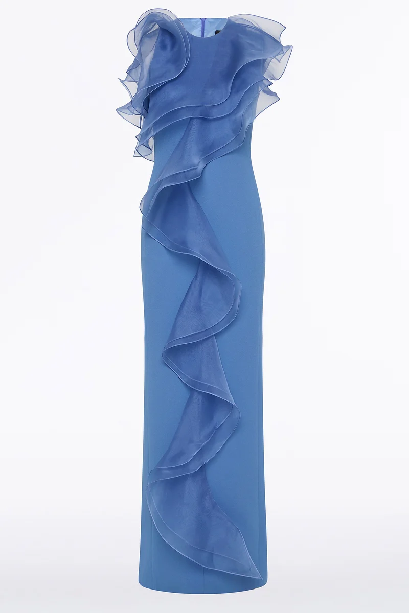 ATLAS CREPE RUFFLE FRONT GOWN - Image 5