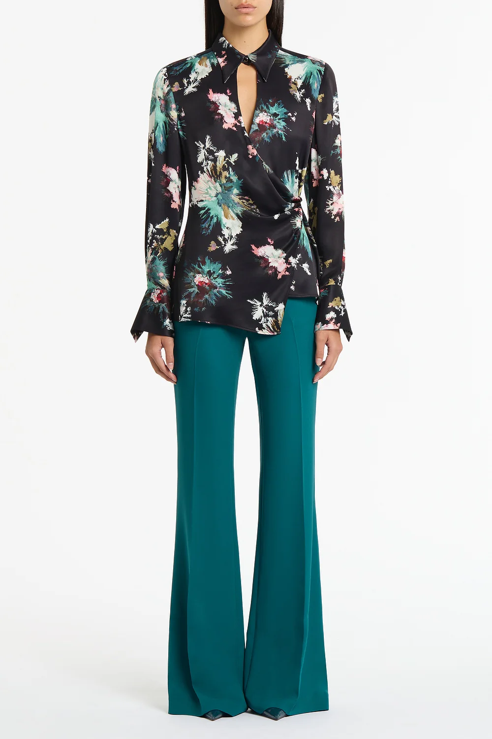 BELLE DE JOUR SATIN ACETATE KEYHOLE WRAP TOP