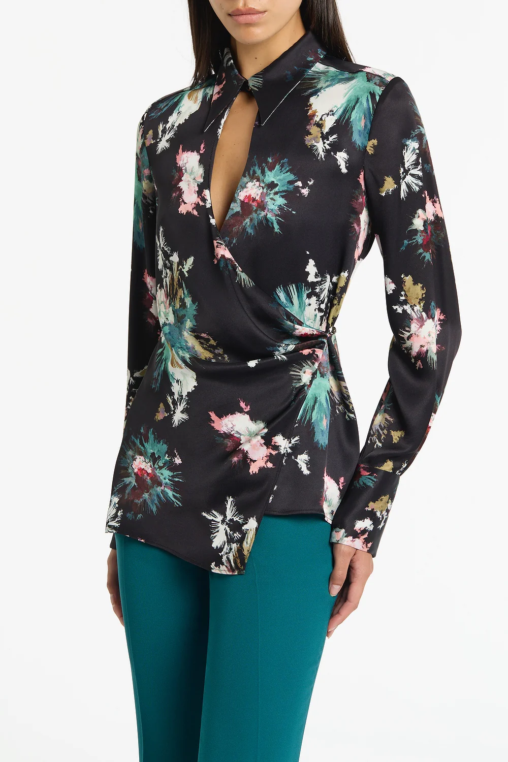 BELLE DE JOUR SATIN ACETATE KEYHOLE WRAP TOP - Image 4