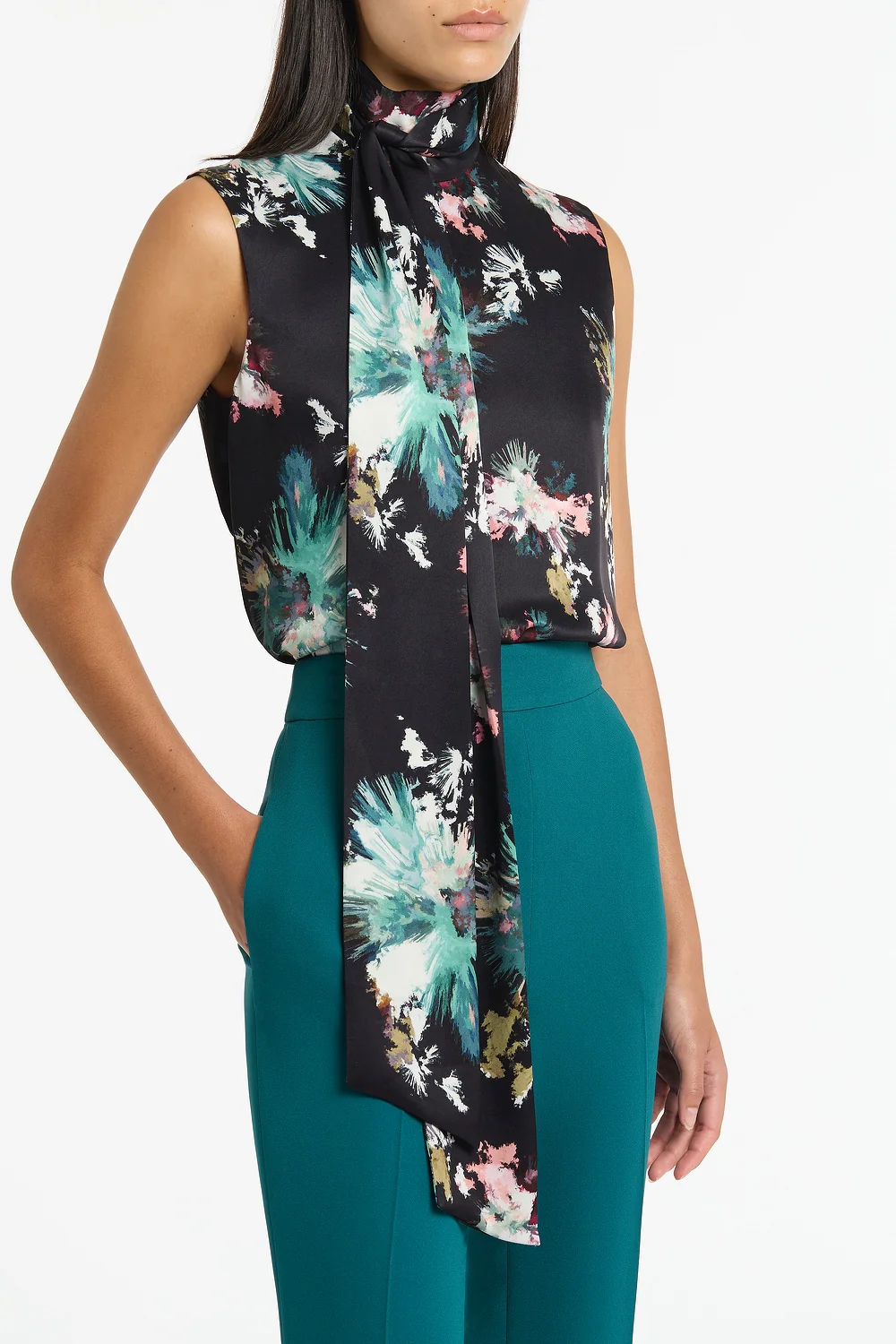 BELLE DE JOUR SATIN ACETATE TIE NECK TOP - Image 4