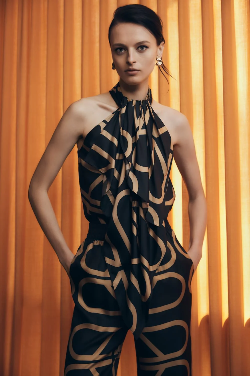 BLACK AND BRANDY GRID SILK TWILL ELASTIC PANT - Image 4