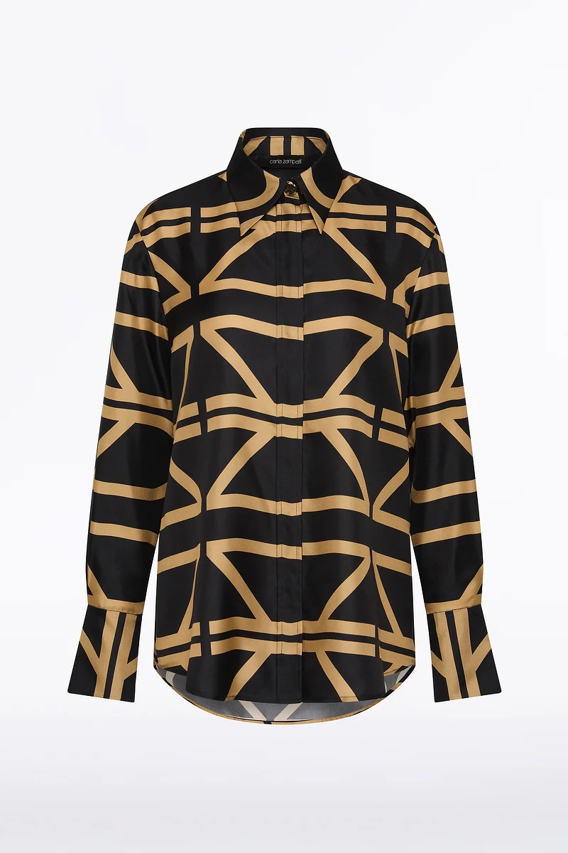 BLACK AND BRANDY GRID SILK TWILL RELAXED SHIRT - Image 4