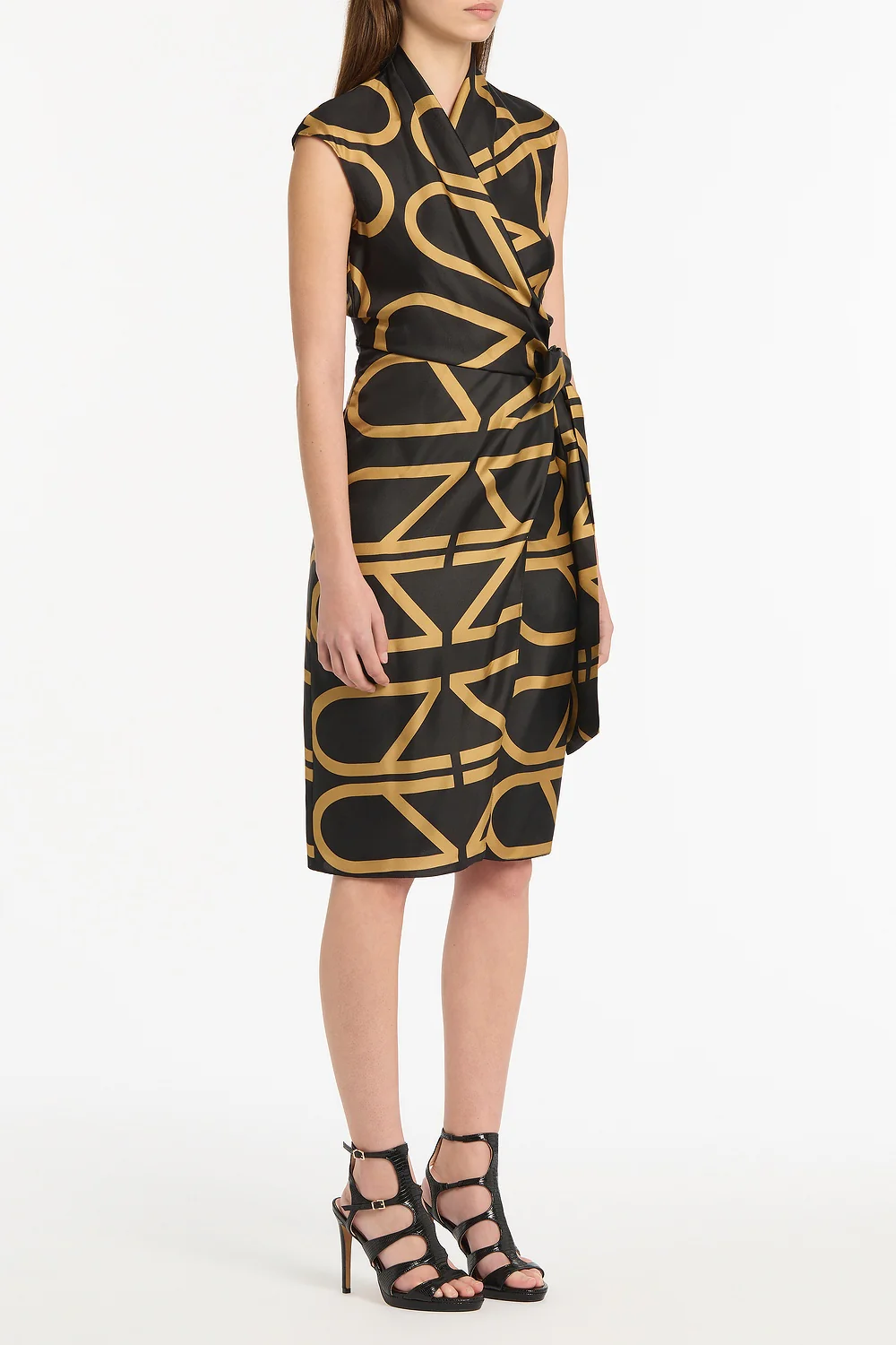 BLACK AND BRANDY GRID SILK TWILL WRAP DRESS - Image 2