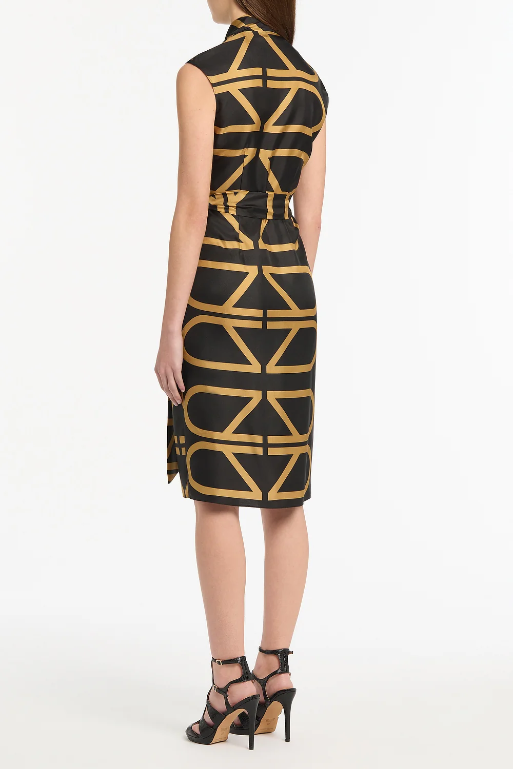 BLACK AND BRANDY GRID SILK TWILL WRAP DRESS - Image 3