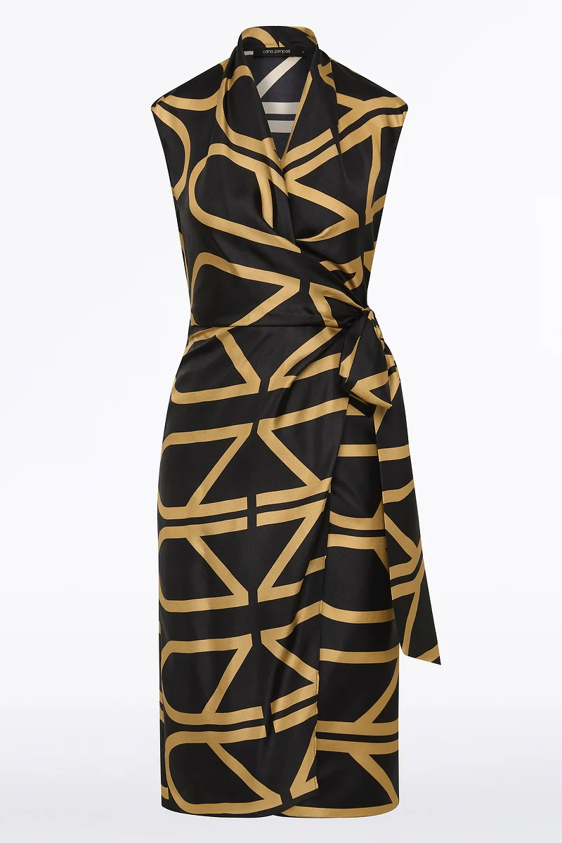 BLACK AND BRANDY GRID SILK TWILL WRAP DRESS - Image 4