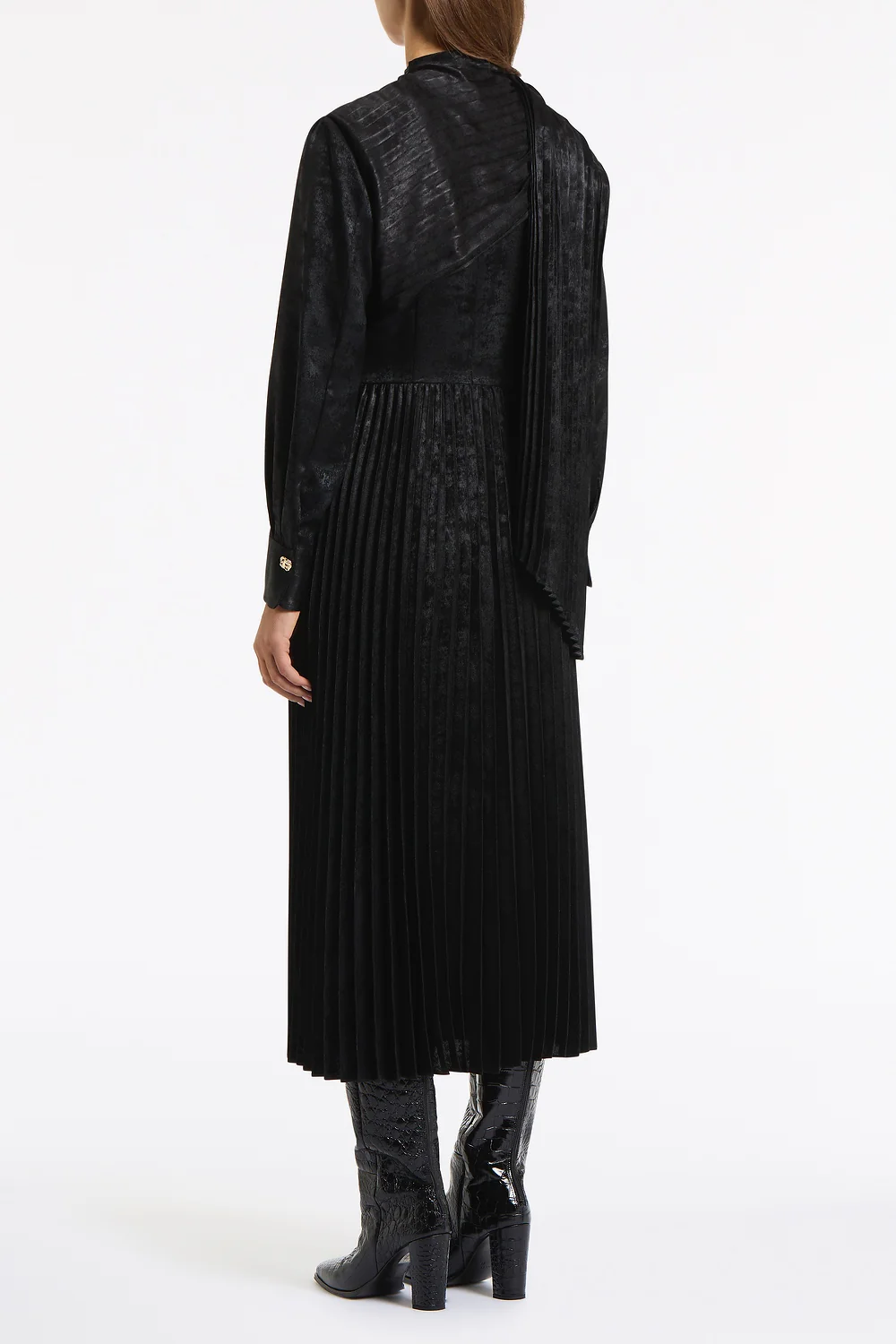 BLACK BURNISHED METALLIC PLISSE DRESS - Image 3