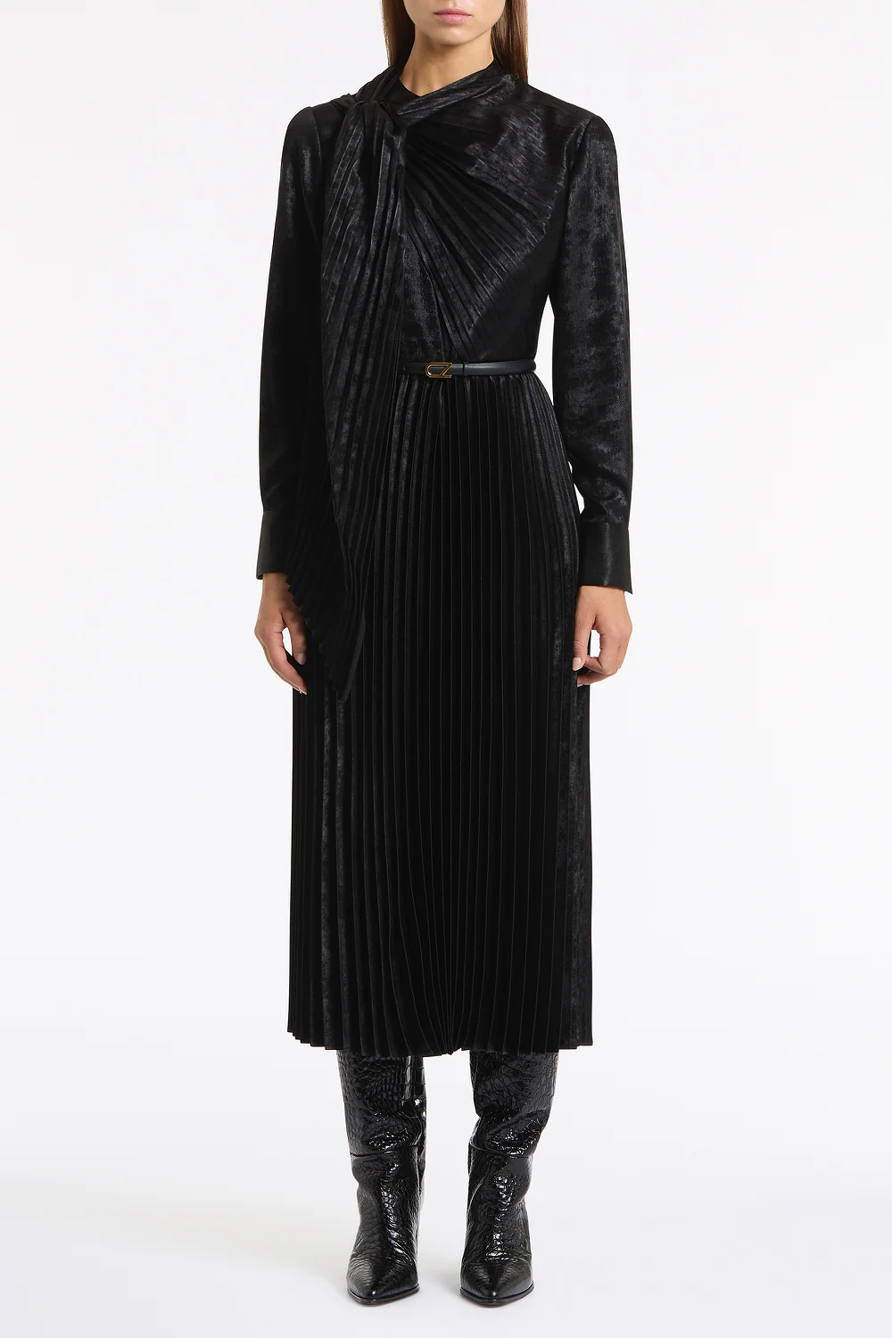 BLACK BURNISHED METALLIC PLISSE DRESS - Image 4