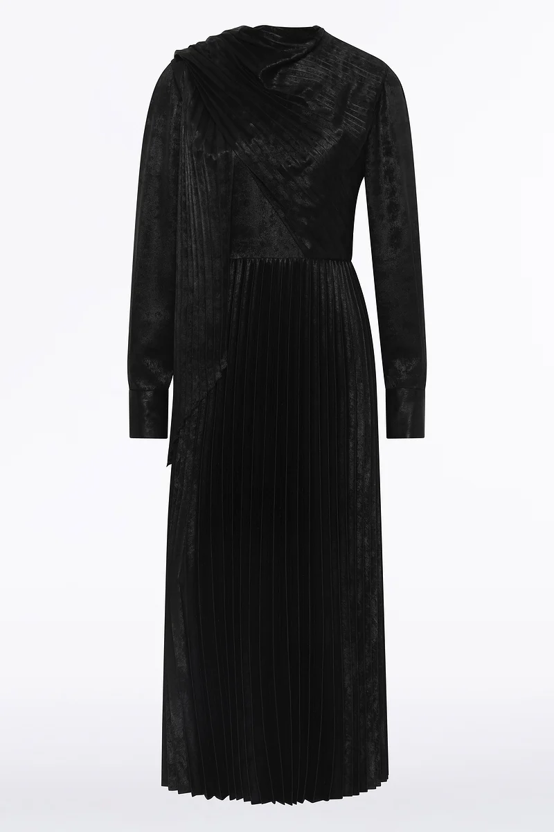 BLACK BURNISHED METALLIC PLISSE DRESS - Image 5