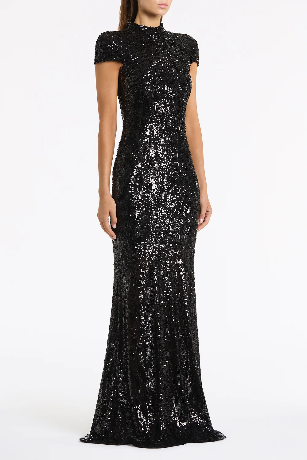 BLACK CASCADE SEQUIN RAGLAN SLEEVE GOWN - Image 2