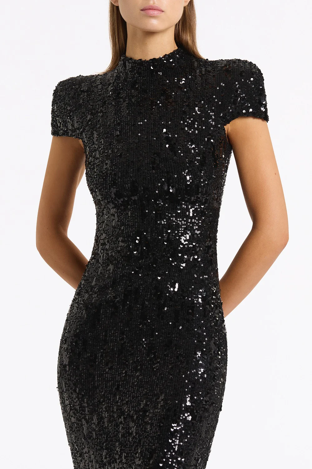 BLACK CASCADE SEQUIN RAGLAN SLEEVE GOWN - Image 4