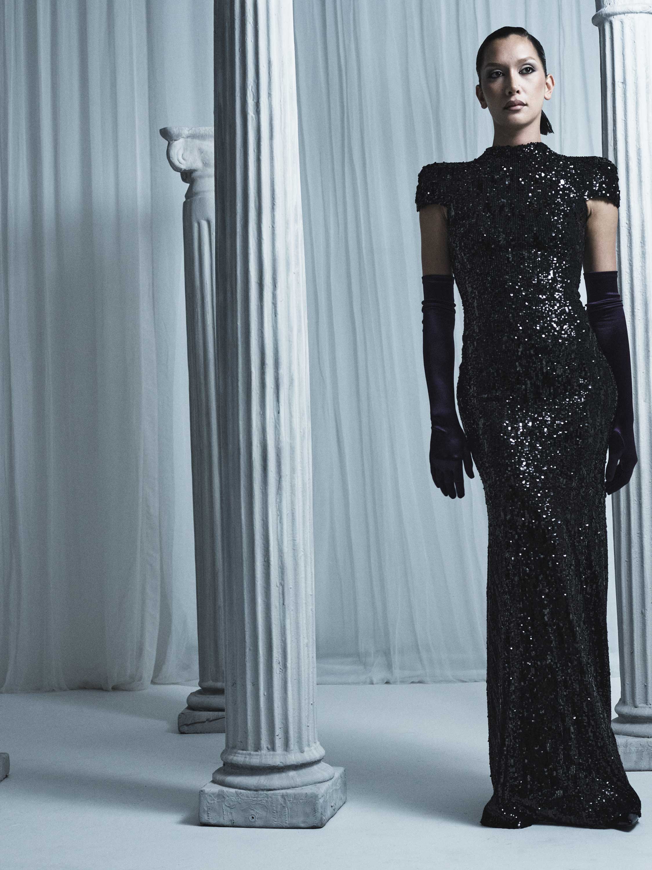 BLACK CASCADE SEQUIN RAGLAN SLEEVE GOWN - Image 5