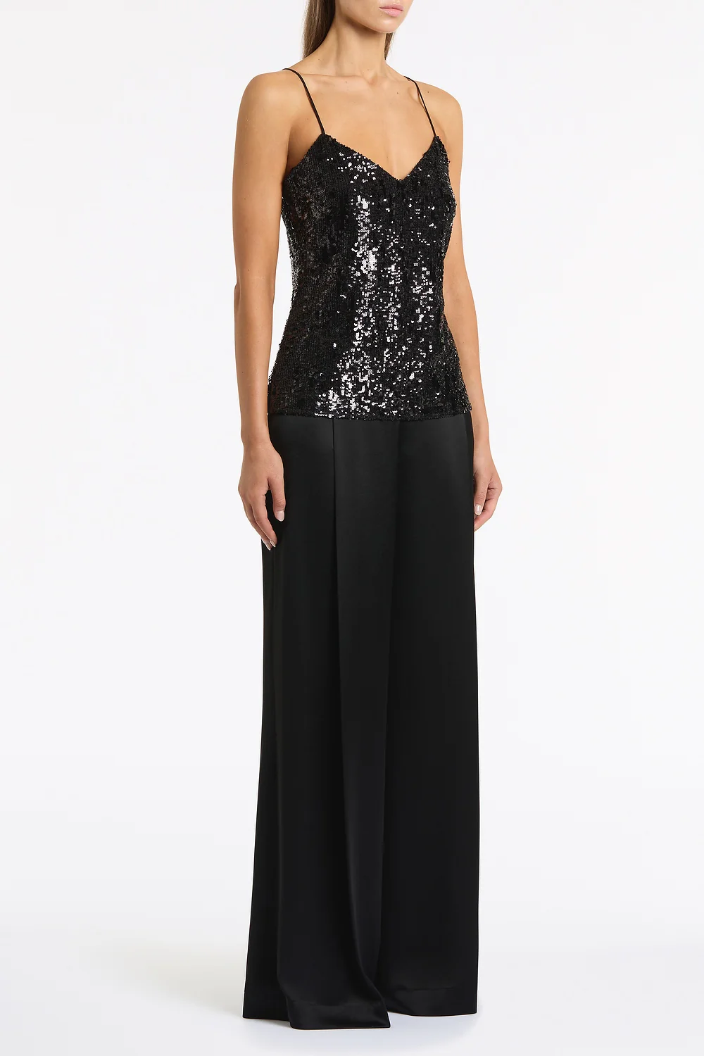 BLACK CASCADE SEQUIN THIN STRAP TOP - Image 2