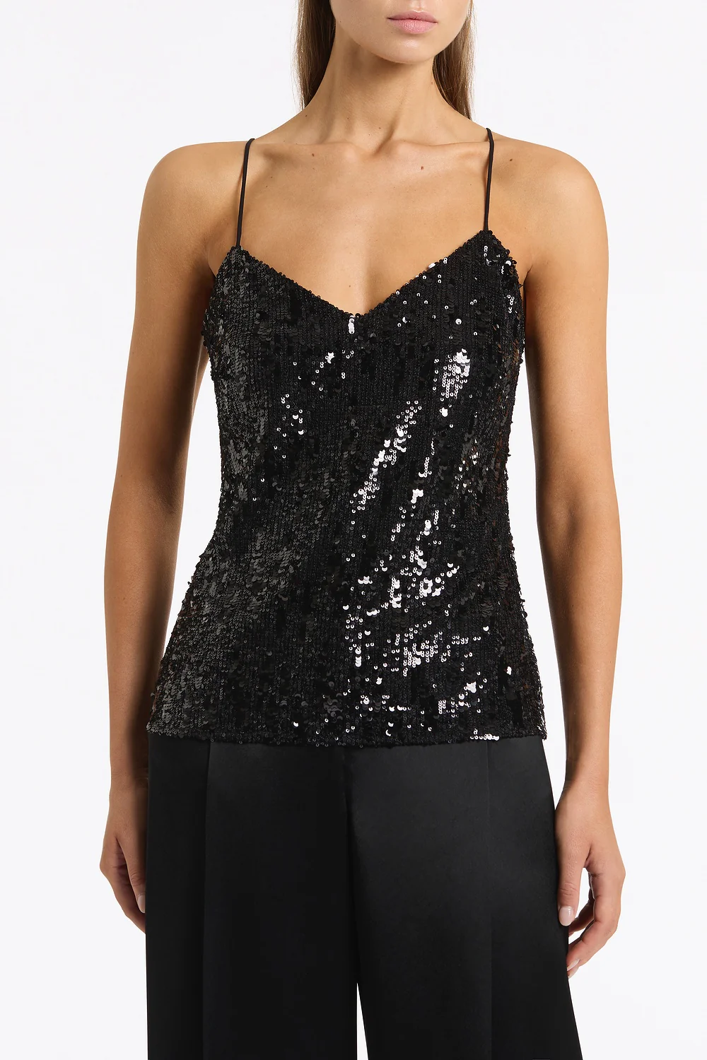 BLACK CASCADE SEQUIN THIN STRAP TOP - Image 4