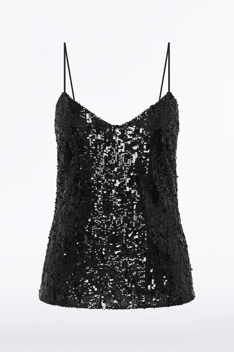 BLACK CASCADE SEQUIN THIN STRAP TOP - Image 5