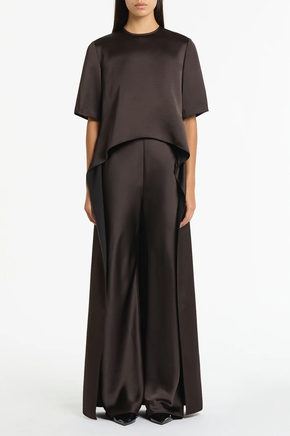 BLACK CHOCOLATE LUSTRE SATIN BIAS PANT