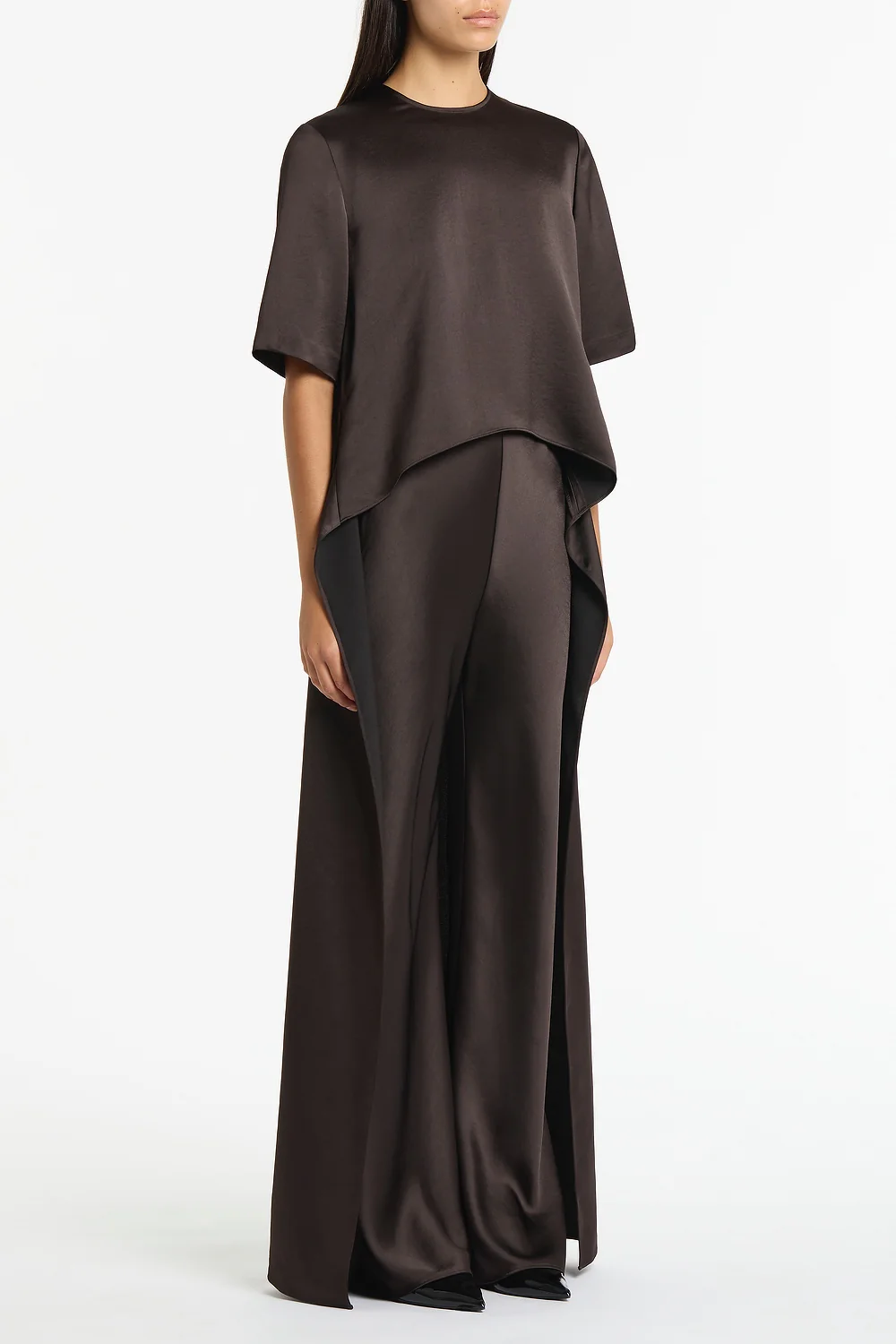 BLACK CHOCOLATE LUSTRE SATIN TAIL TOP - Image 2
