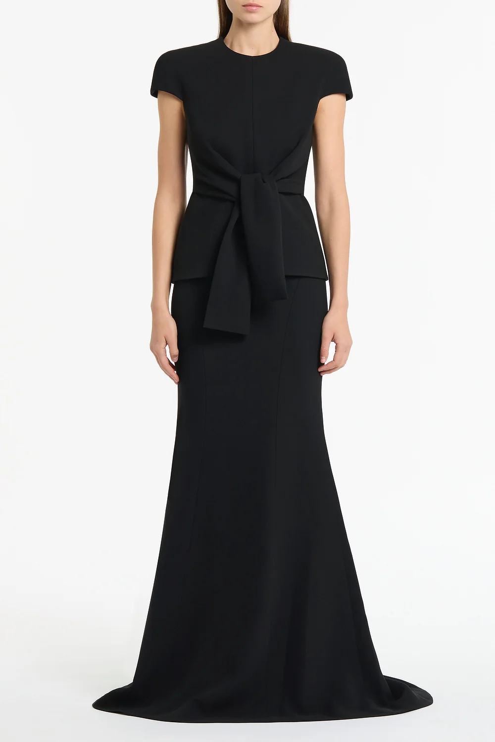 BLACK CREPE CAP SLEEVE TIE TOP