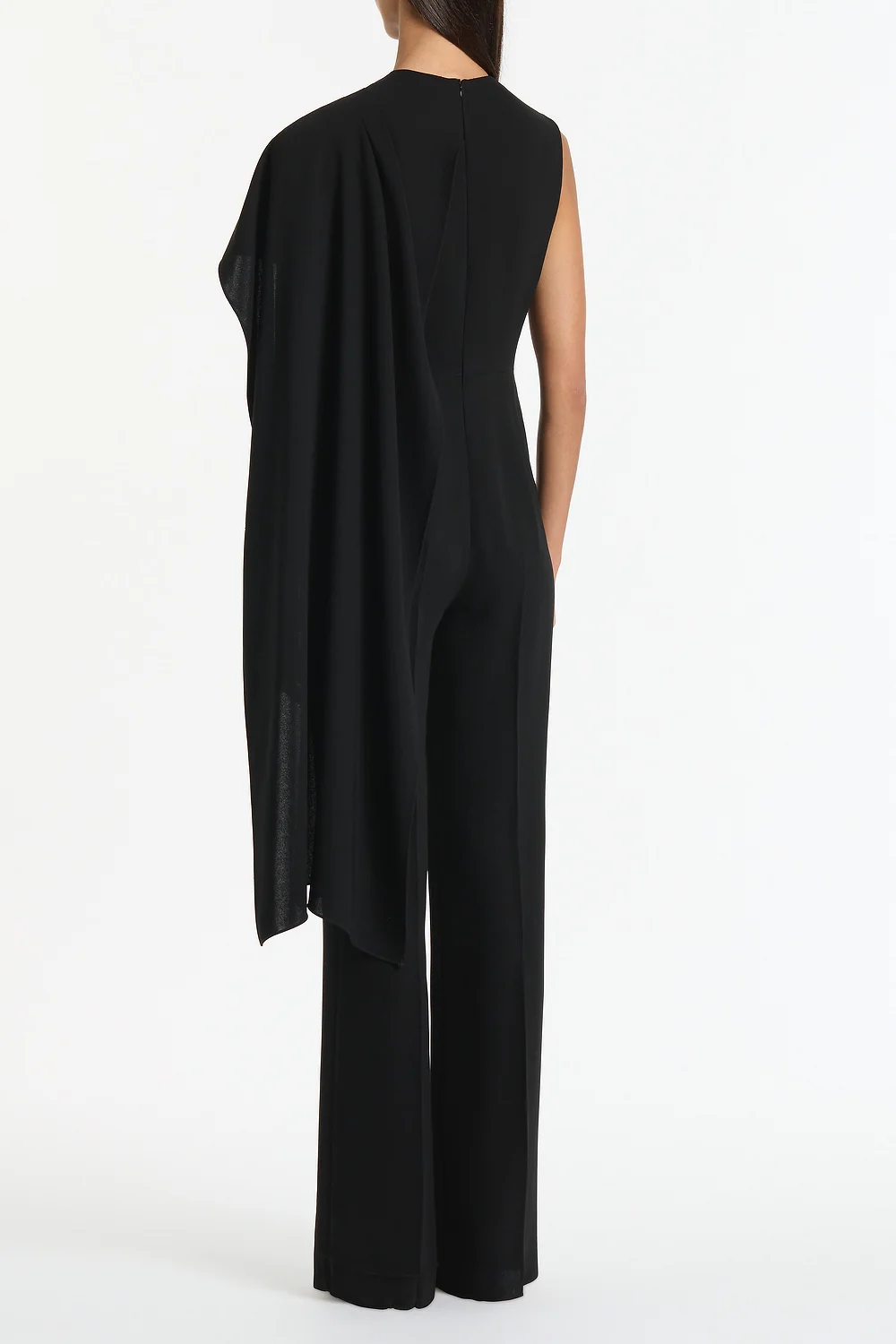BLACK CREPE CASCADE JUMPSUIT - Image 2