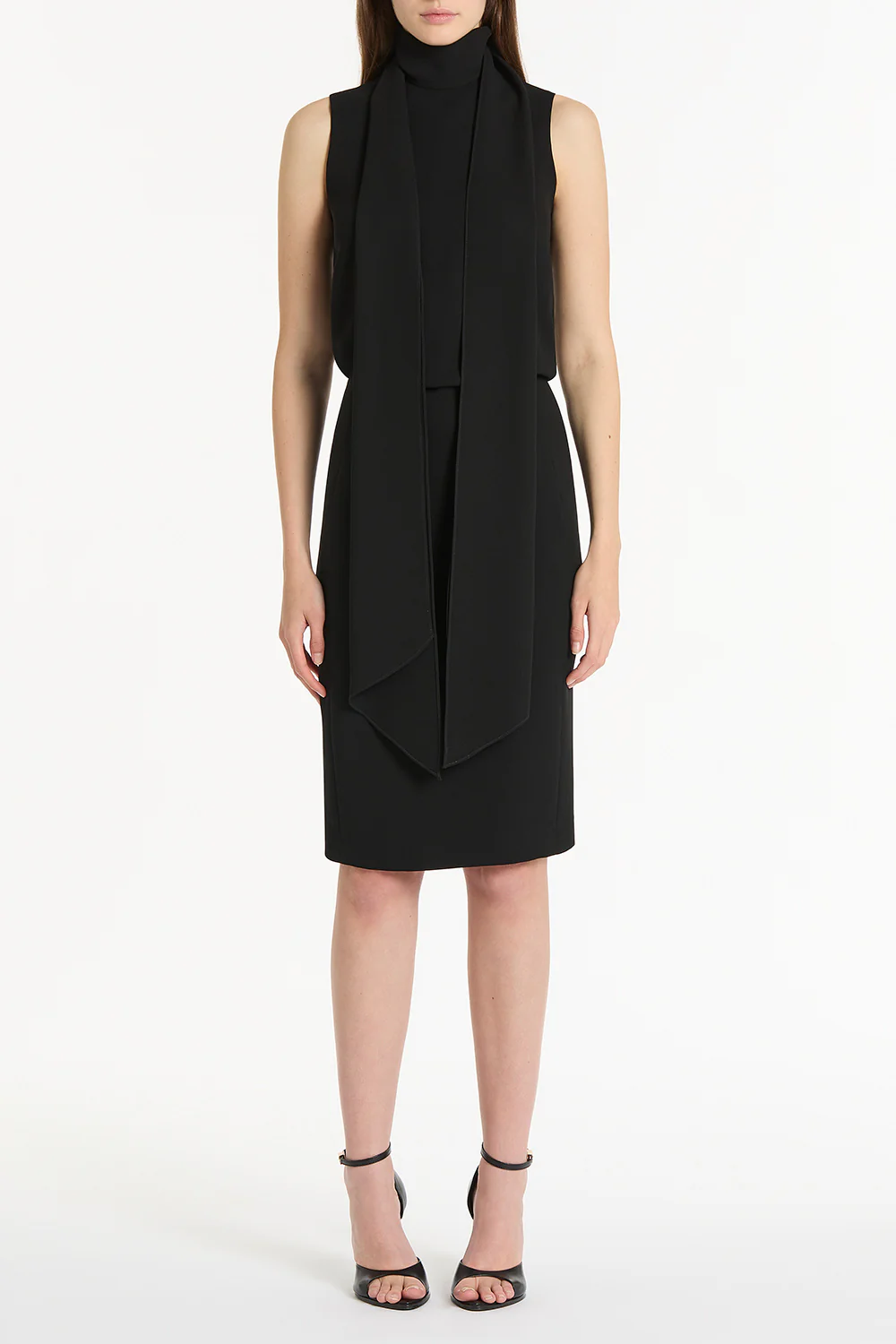 BLACK CREPE CLASSIC TIE NECK DRESS