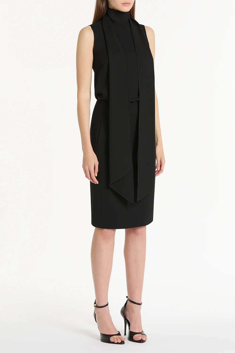 BLACK CREPE CLASSIC TIE NECK DRESS - Image 3