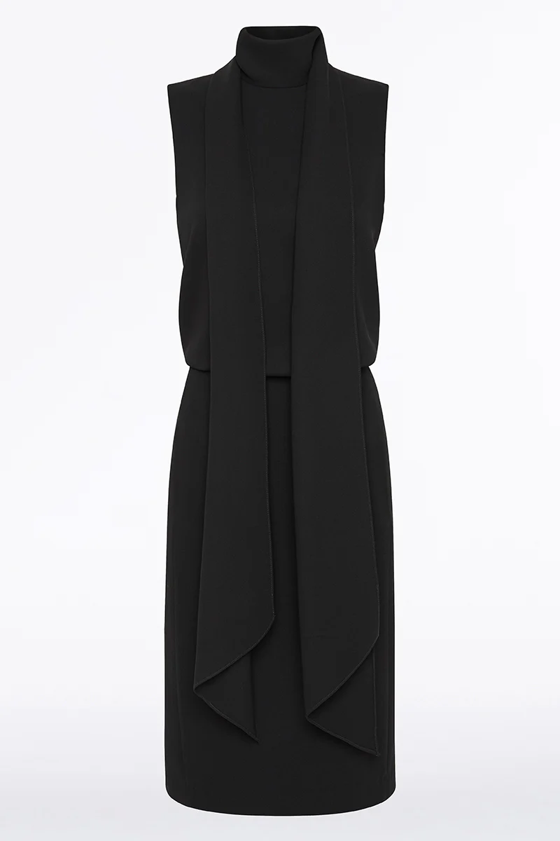 BLACK CREPE CLASSIC TIE NECK DRESS - Image 4