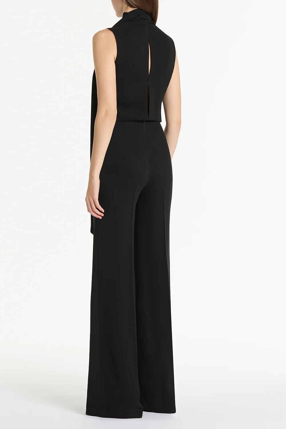 BLACK CREPE CLASSIC TIE NECK JUMPSUIT - Image 3