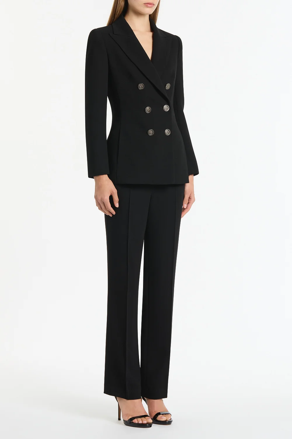 BLACK CREPE DOUBLE-BREASTED JACKET - Image 3