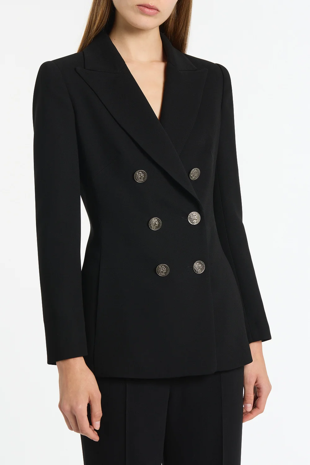 BLACK CREPE DOUBLE-BREASTED JACKET - Image 4