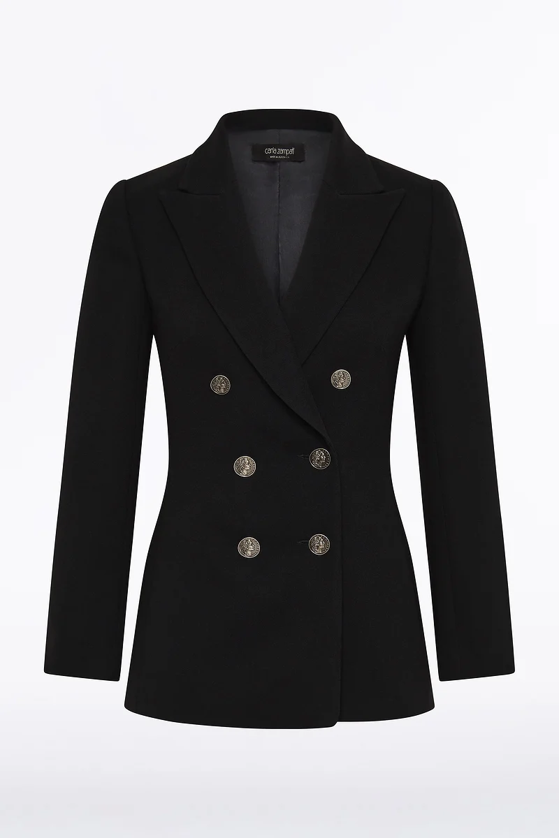 BLACK CREPE DOUBLE-BREASTED JACKET - Image 5