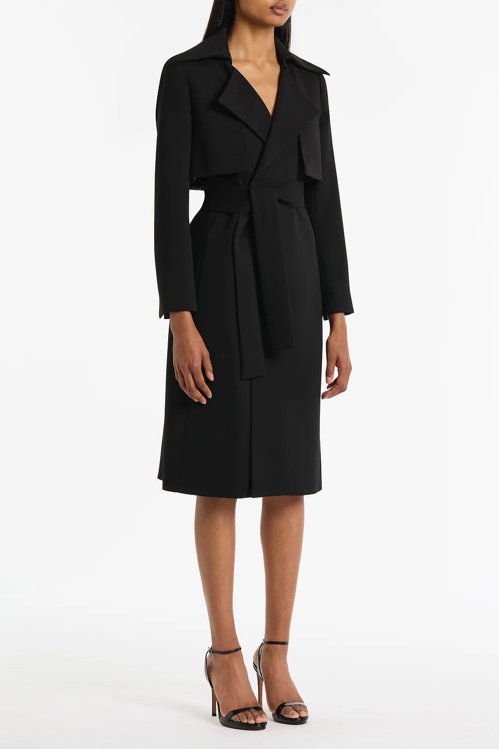 BLACK CREPE DOUBLE-BREASTED TRENCH COAT - Image 3