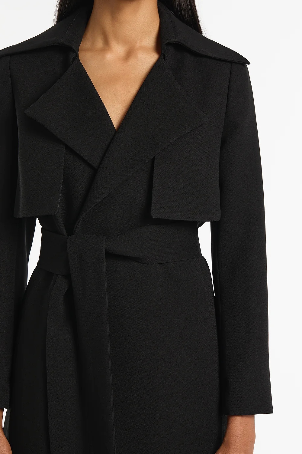 BLACK CREPE DOUBLE-BREASTED TRENCH COAT - Image 4