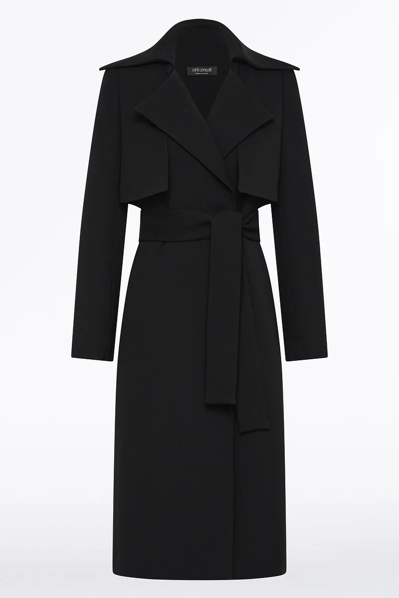 BLACK CREPE DOUBLE-BREASTED TRENCH COAT - Image 6