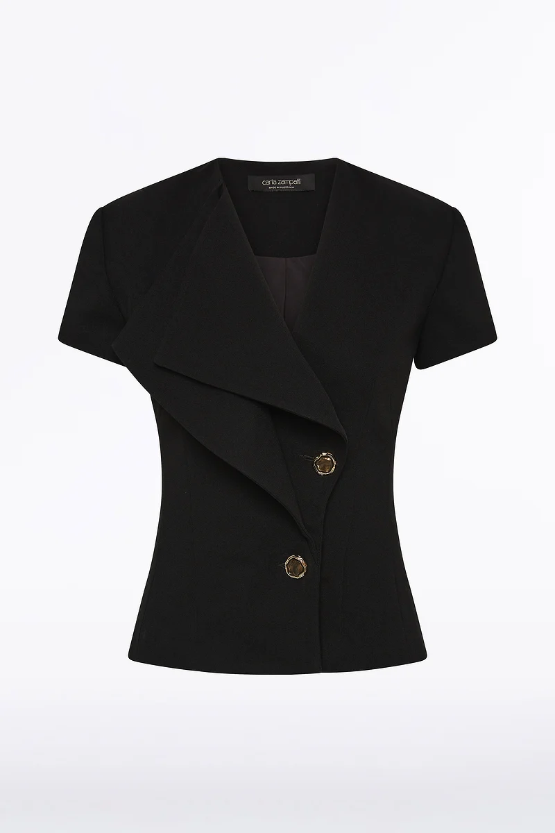 BLACK CREPE DOUBLE-BREASTED VEST - Image 5