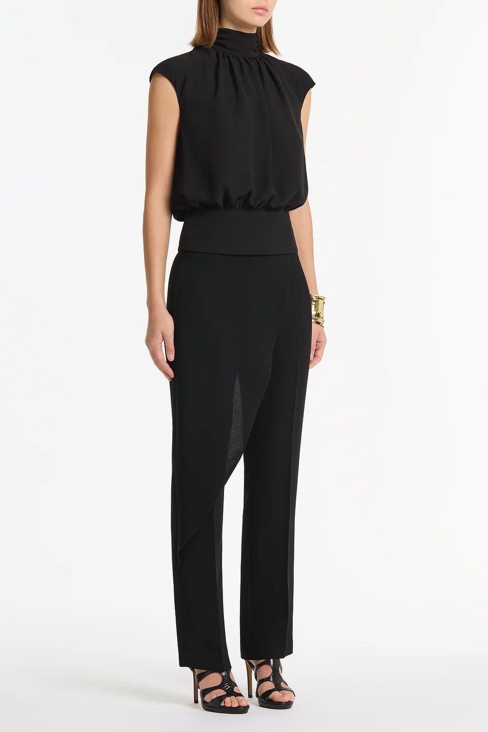 BLACK CREPE DRAPE FRONT PANT - Image 2