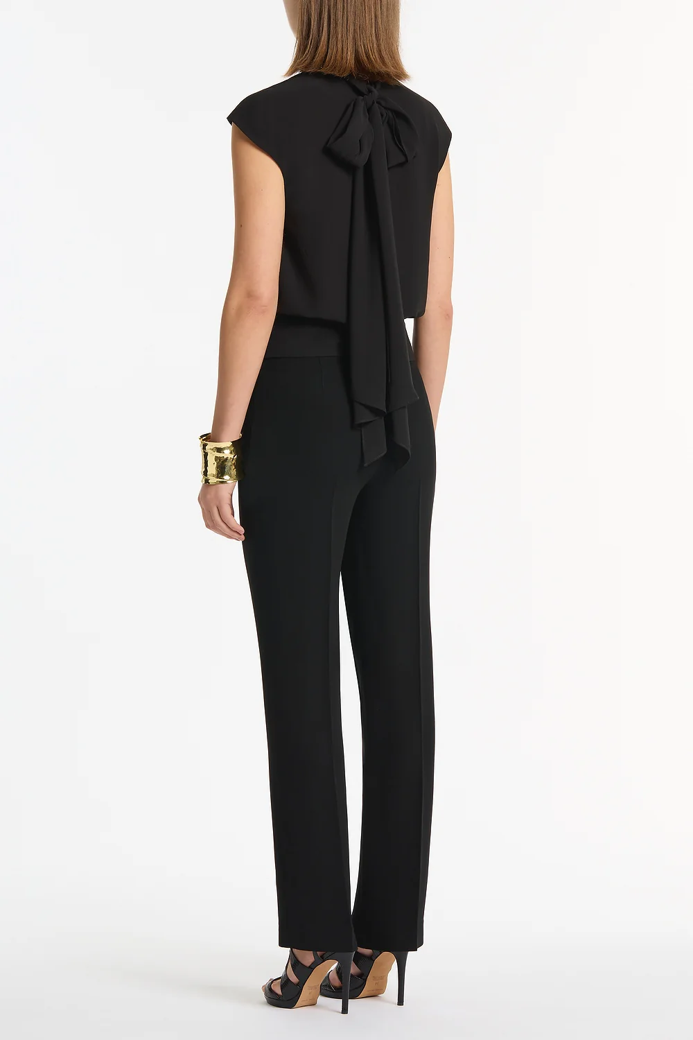 BLACK CREPE DRAPE FRONT PANT - Image 3