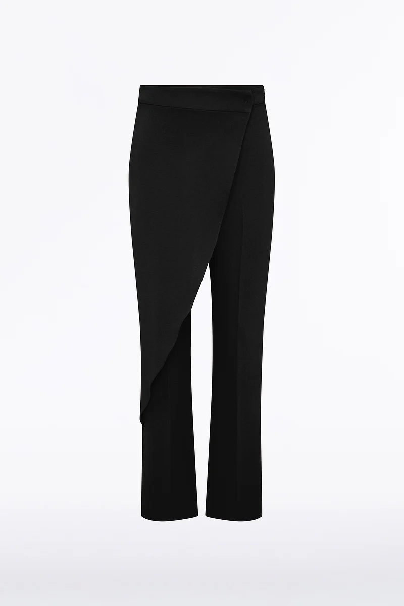 BLACK CREPE DRAPE FRONT PANT - Image 4