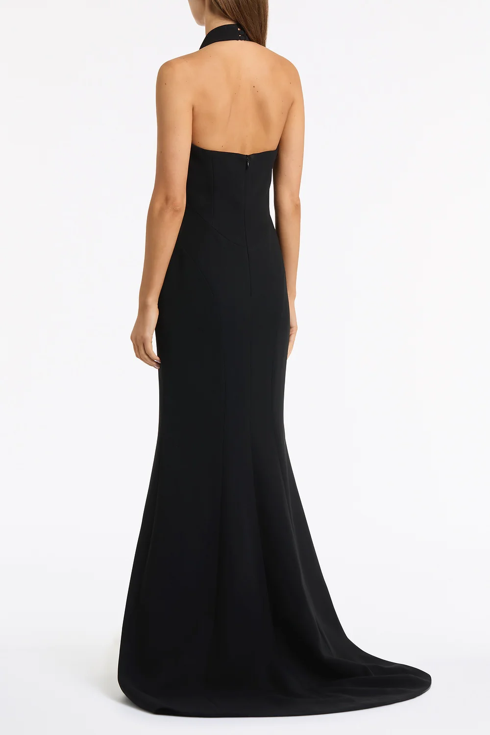 BLACK CREPE EMBELLISHED HALTER GOWN - Image 3