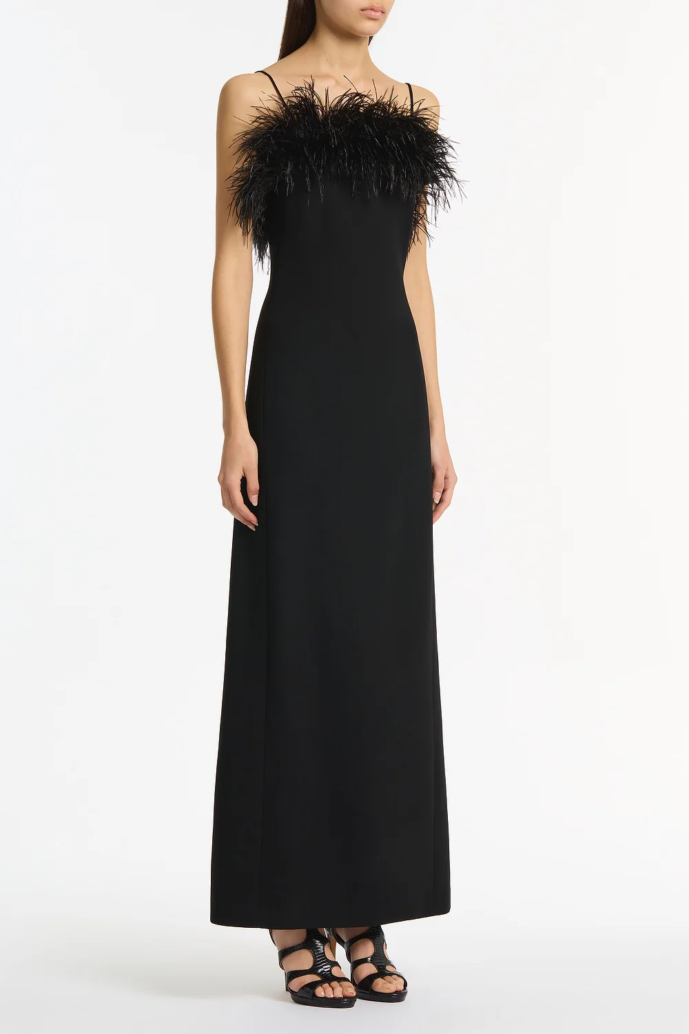 BLACK CREPE FEATHER MAXI DRESS - Image 2