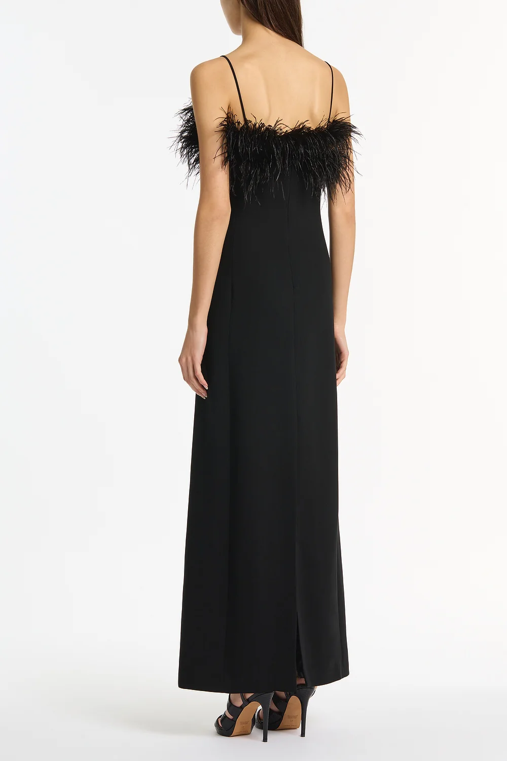 BLACK CREPE FEATHER MAXI DRESS - Image 3