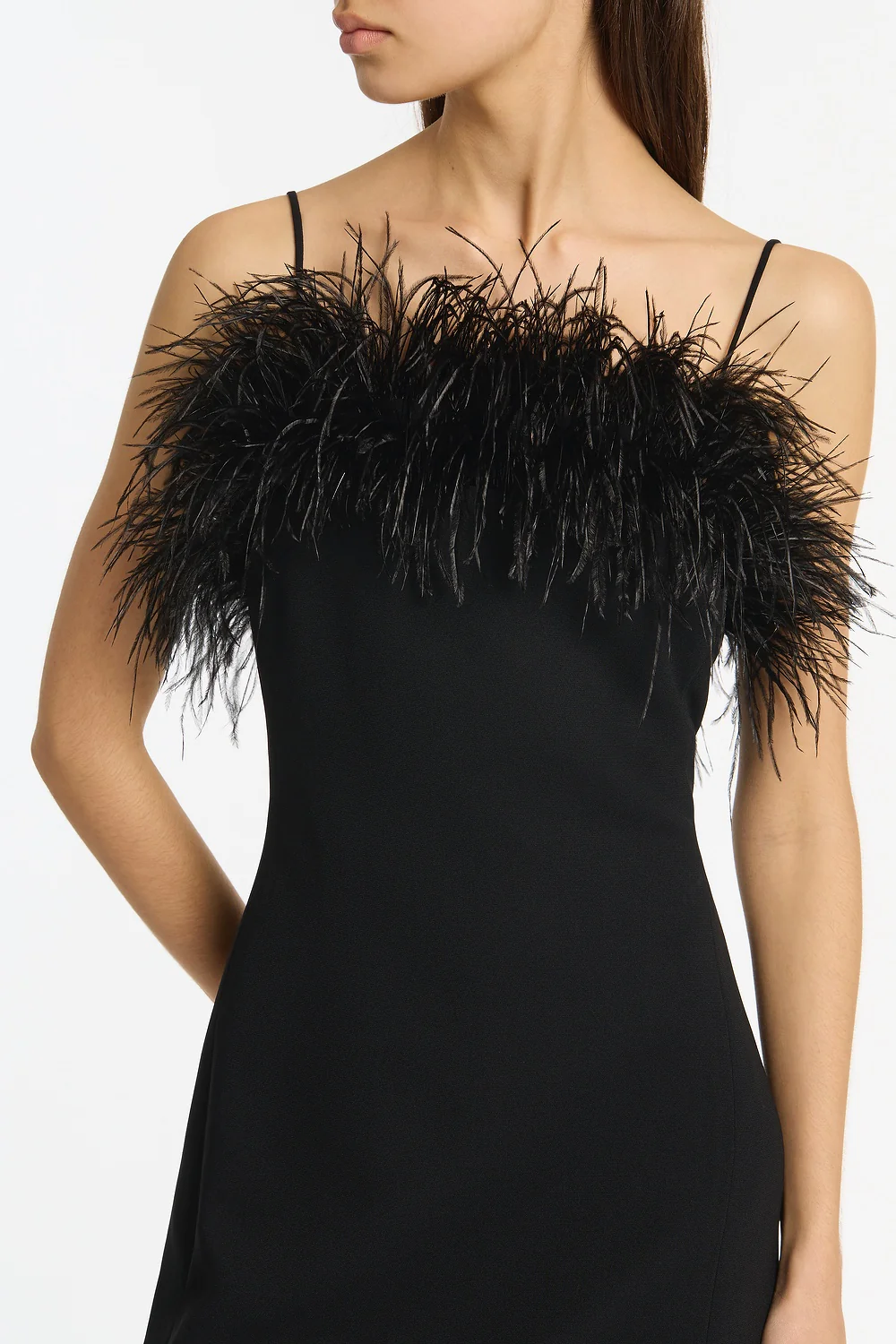 BLACK CREPE FEATHER MAXI DRESS - Image 4