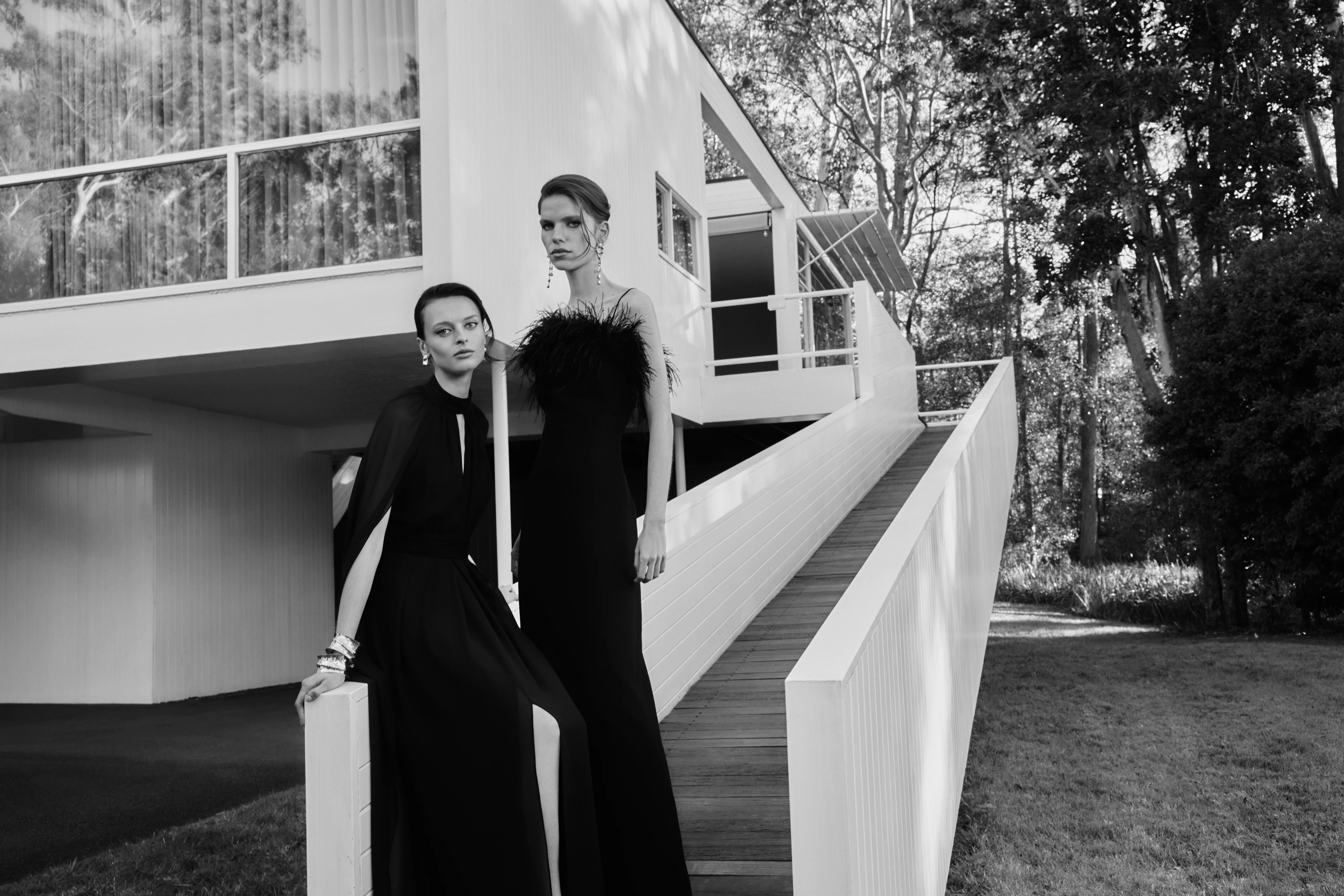 BLACK CREPE FEATHER MAXI DRESS - Image 5