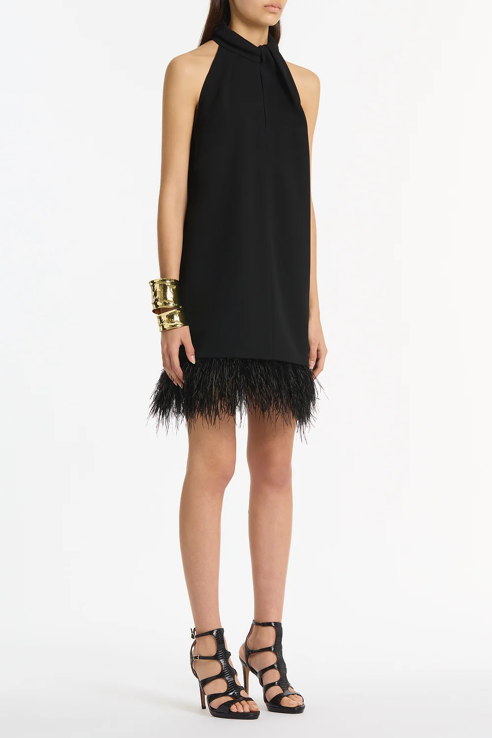 BLACK CREPE FEATHER MINI DRESS - Image 2