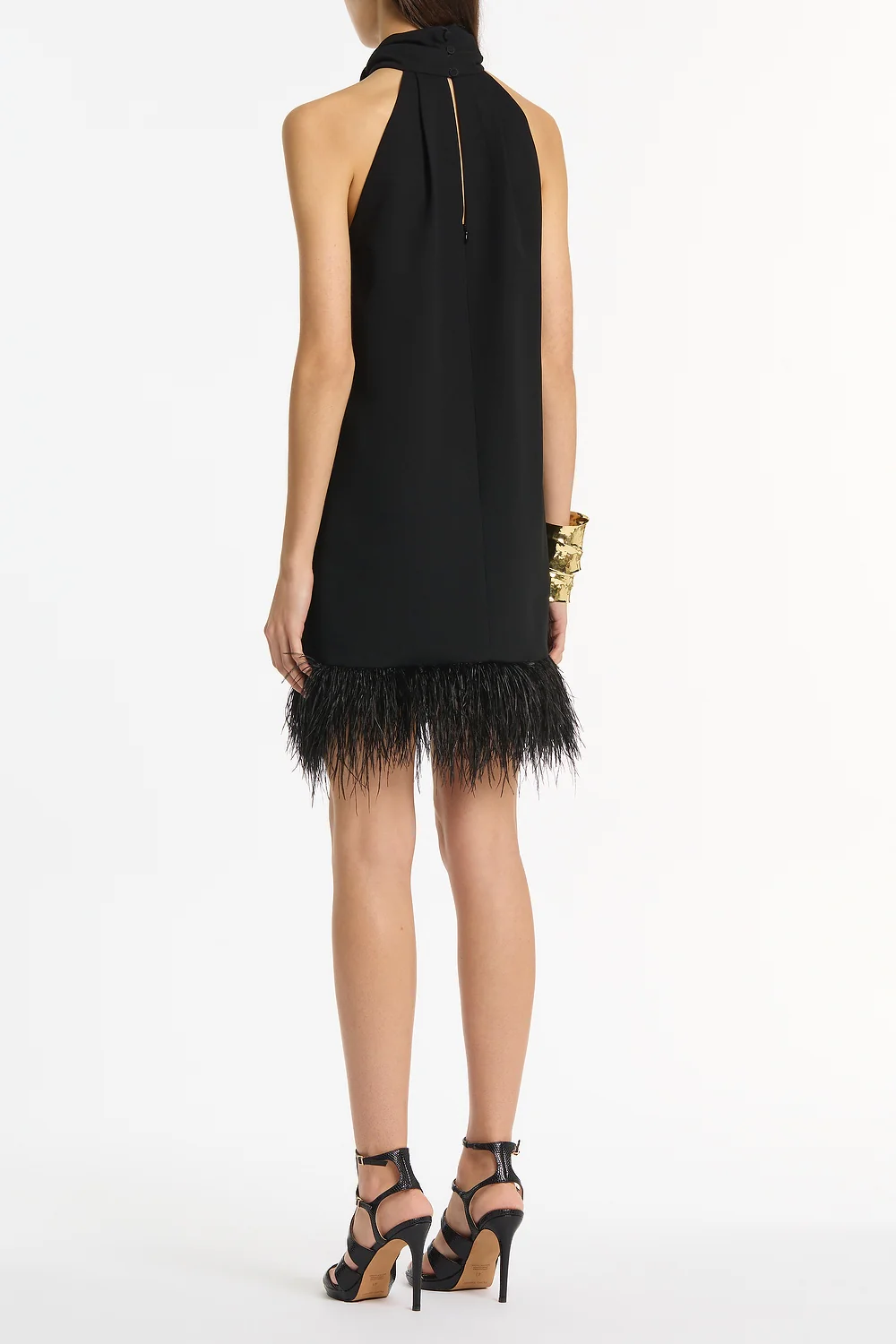 BLACK CREPE FEATHER MINI DRESS - Image 3