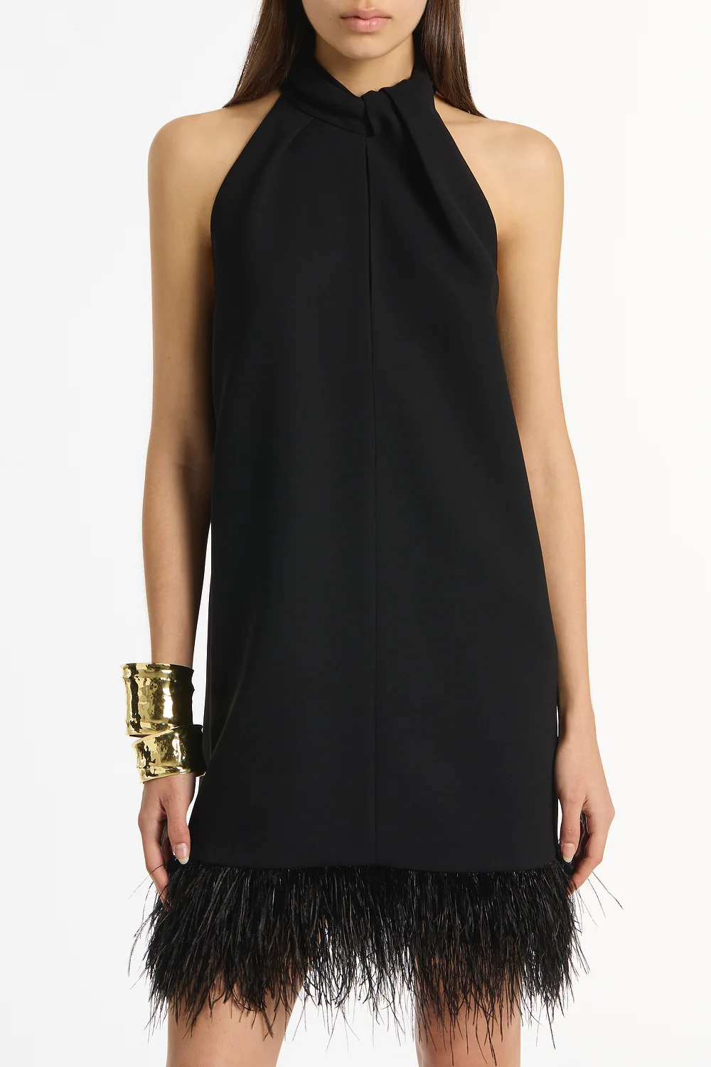 BLACK CREPE FEATHER MINI DRESS - Image 4