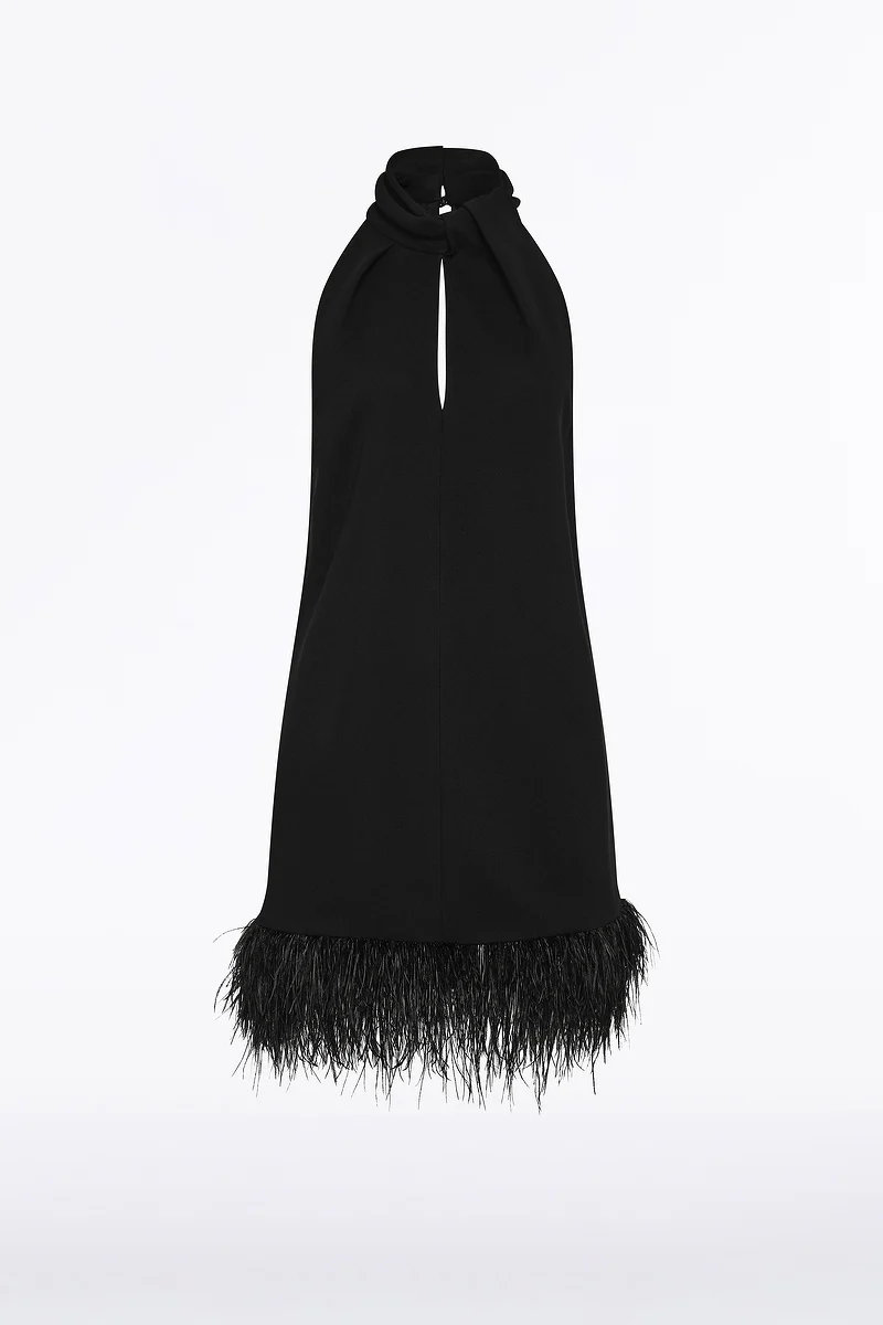 BLACK CREPE FEATHER MINI DRESS - Image 6