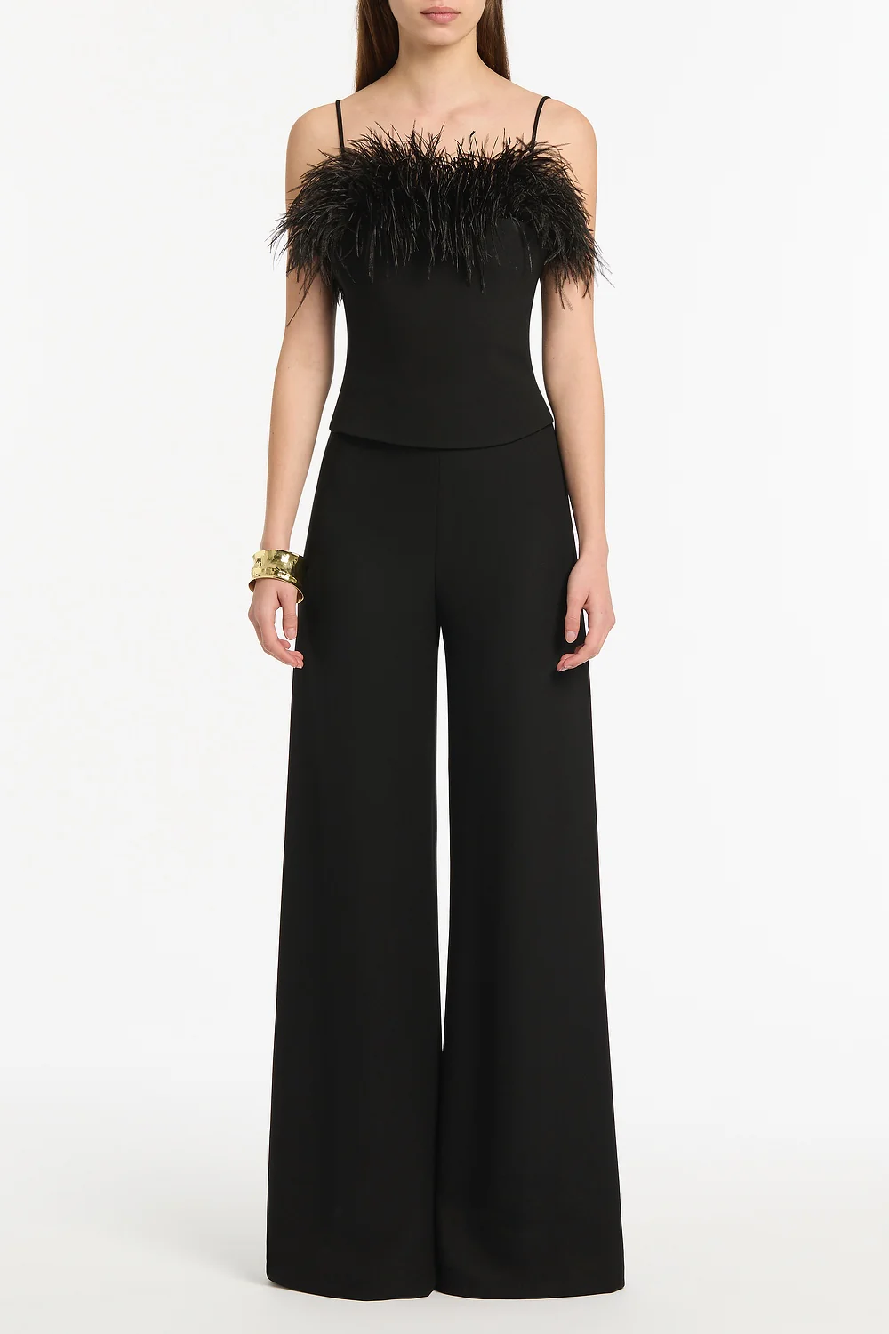 BLACK CREPE FEATHER TOP