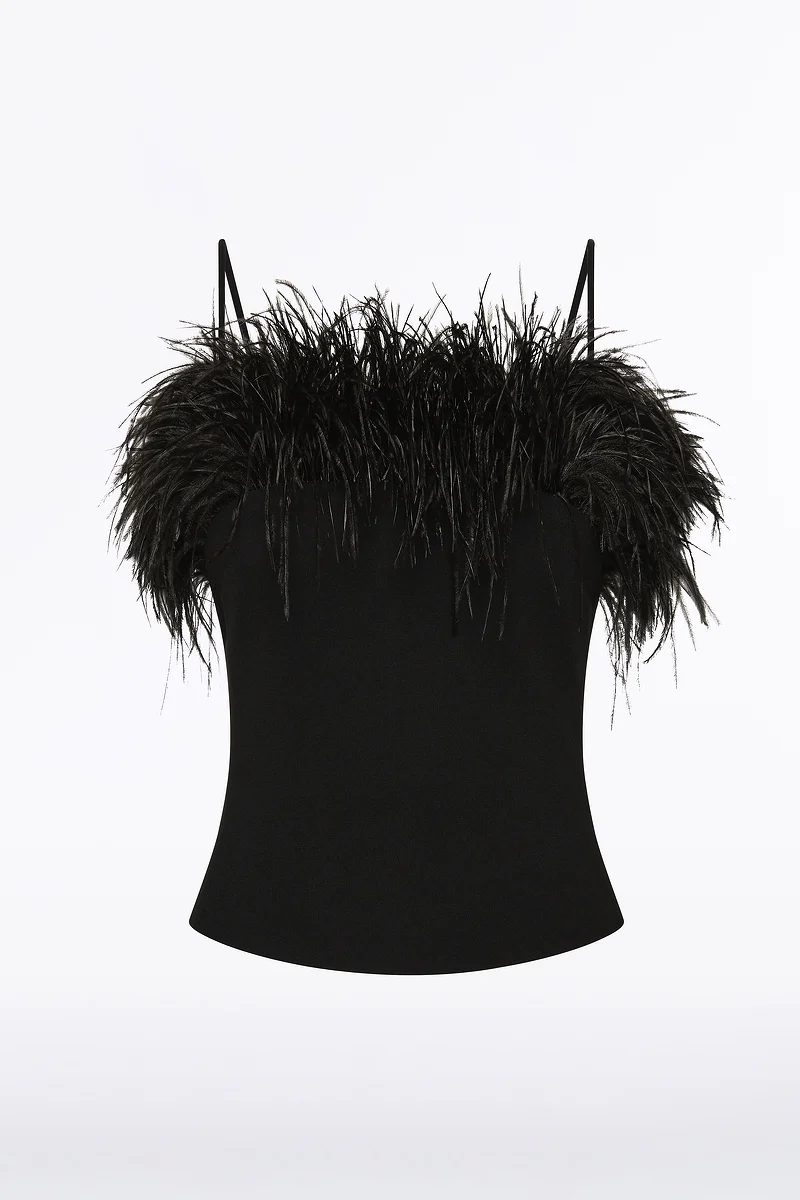BLACK CREPE FEATHER TOP - Image 5