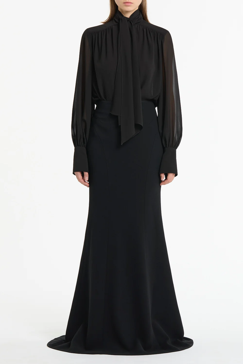 BLACK CREPE FISHTAIL MAXI SKIRT - Image 4