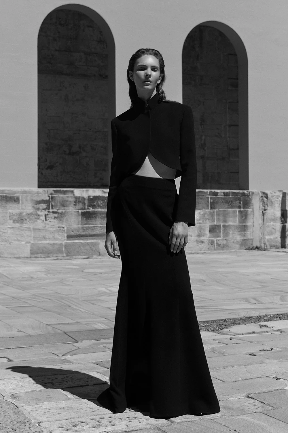 BLACK CREPE FISHTAIL MAXI SKIRT - Image 5
